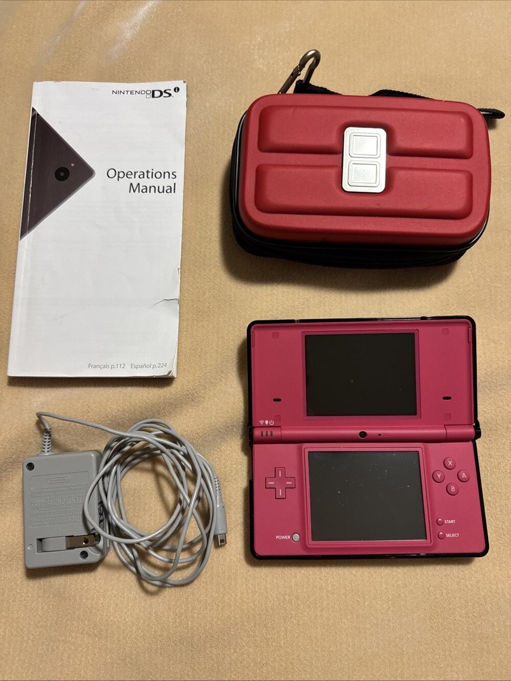 TESTED Nintendo DSi Hot Pink W/ Charger,DSI Armor, Case, Pink Stylus & 4 Games